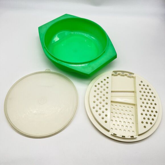 Vintage 70s Jadeite Tupperware Set-Reversible Grater and Colander w/Lid-786-1 - Picture 1 of 9